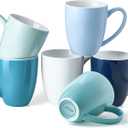 Porcelain Coffee Mugs Set of 6, 13 Ounce Coffee Cups with Handle, Ceramic Tea Mugs for Latte, Hot Tea, Cappuccino, Mocha, Cocoa, Blue Assorted Colors Mug Gift Set, Dishwasher and Microwave Safe