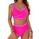 Blooming Jelly Womens High Waisted Bikini Sets Two Piece Tummy Control Swimsuits 2026 Modest Bathing Suit M, Pink