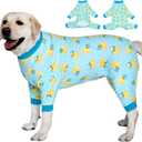LovinPet Big Dog Wound Care/Surgery Recovery Shirt, Pet Anxiety Shirt, Lightweight Stretchy Knit Fabric, Rubber Ducks with Hats Blue Print Dog Pjs, Weimaraner Pajamas, Pet PJ's/Large