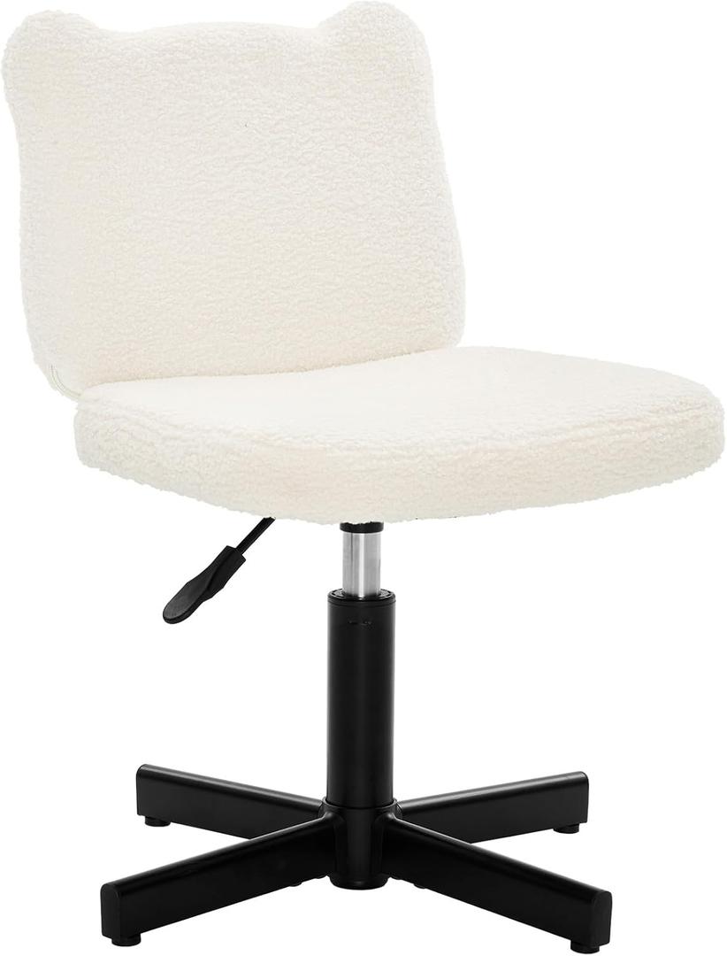 LUE BONA Adjustable Vanity Stool Chair with Girly Bear Ear Wide Back, 360 Swivel Vanity Stool for Makeup Room, Upholstered Teddy Velvet Ottoman for Teen Girls, 350lbs, Beige