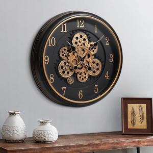 Large Wall Clock with Moving Gear, 40cm / 16 Inch Retro Wall Clock for Living Room Decor, Industrial Steampunk Decorative Wall Clock Vintage Bronze Gold Retro Wall Clock for Farmhouse Home (Antique Bronze - Arabic Numerals)
