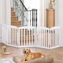 SPIRICH 120" Extra Wide 28" Tall Dog Gate Indoor, Dog Gates for Doorways, Stairs, The House, Wooden Freestanding Foldable Pet Gate, Step Over Puppy Gate, 5 Panels, Antique White, [5 Panels]120"W x 28"H