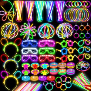 242PCS Glow Sticks, Glow in the Dark Party Favors Party Supplies for Adults Glow Sticks Bulk & Connectors Light Up Glasses Headbands Bracelets Necklace Earrings for football Birthday Wedding Patriotic