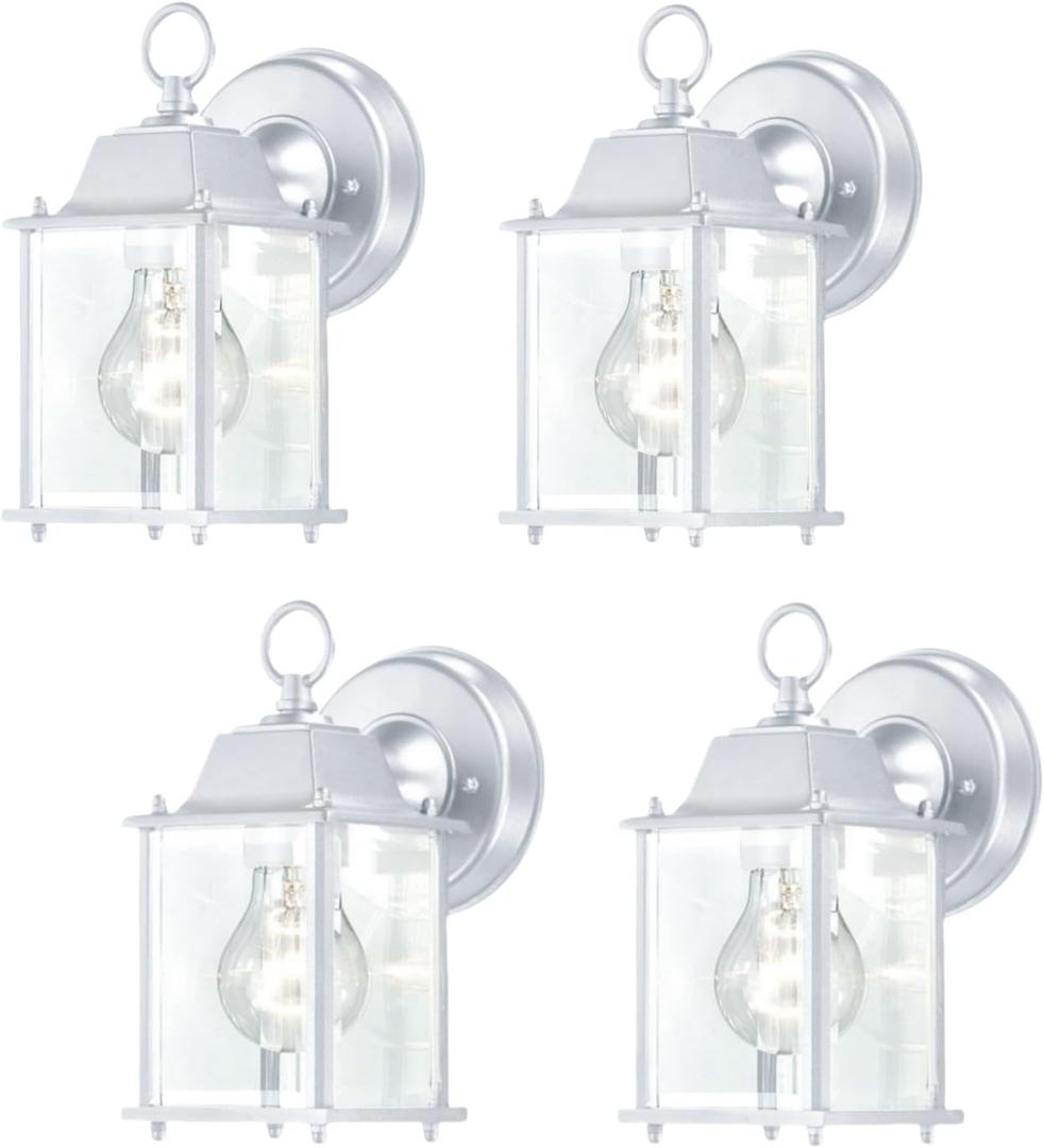 WISBEAM 4 Packs White Outdoor Wall Lantern, Black Exterior Waterproof Wall Sconce for House, Aluminum Housing Plus Glass, Wet Location Rated, ETL Qualified, Bulbs Not Included