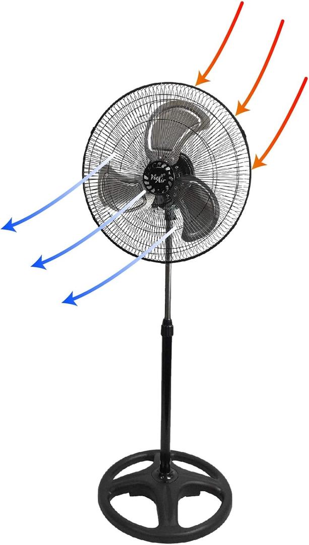 Vie Air 18 Inch Industrial Heavy Duty Pedestal Oscillating Metal Stand Fan, Black
