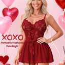 Girece Women's Lace Babydoll Lingerie Dress with Underwire Push up Bra Floral Lace Chemise Mini Skirt Lingerie Nightgown with Garter Belt (Wine Red, S)