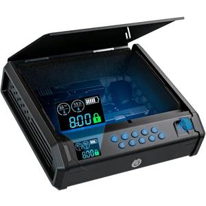 Fingerprint recognition gun safe, 3 quick access methods, can hold up to 4 hand pistols, with fingerprint/full numeric keypad/key lock, suitable for bedrooms, bedside tables, cars...