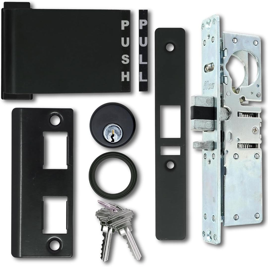 Summit Doorware Storefront Door Mortise Deadlatch Lock & Exit Paddle Handle Kit w/Mortise Cylinder & Keys in Duronotic Finish (Push to Right) - High Grade Adams Rite Style Lock - Maxium Security (1-1/8" Backset)