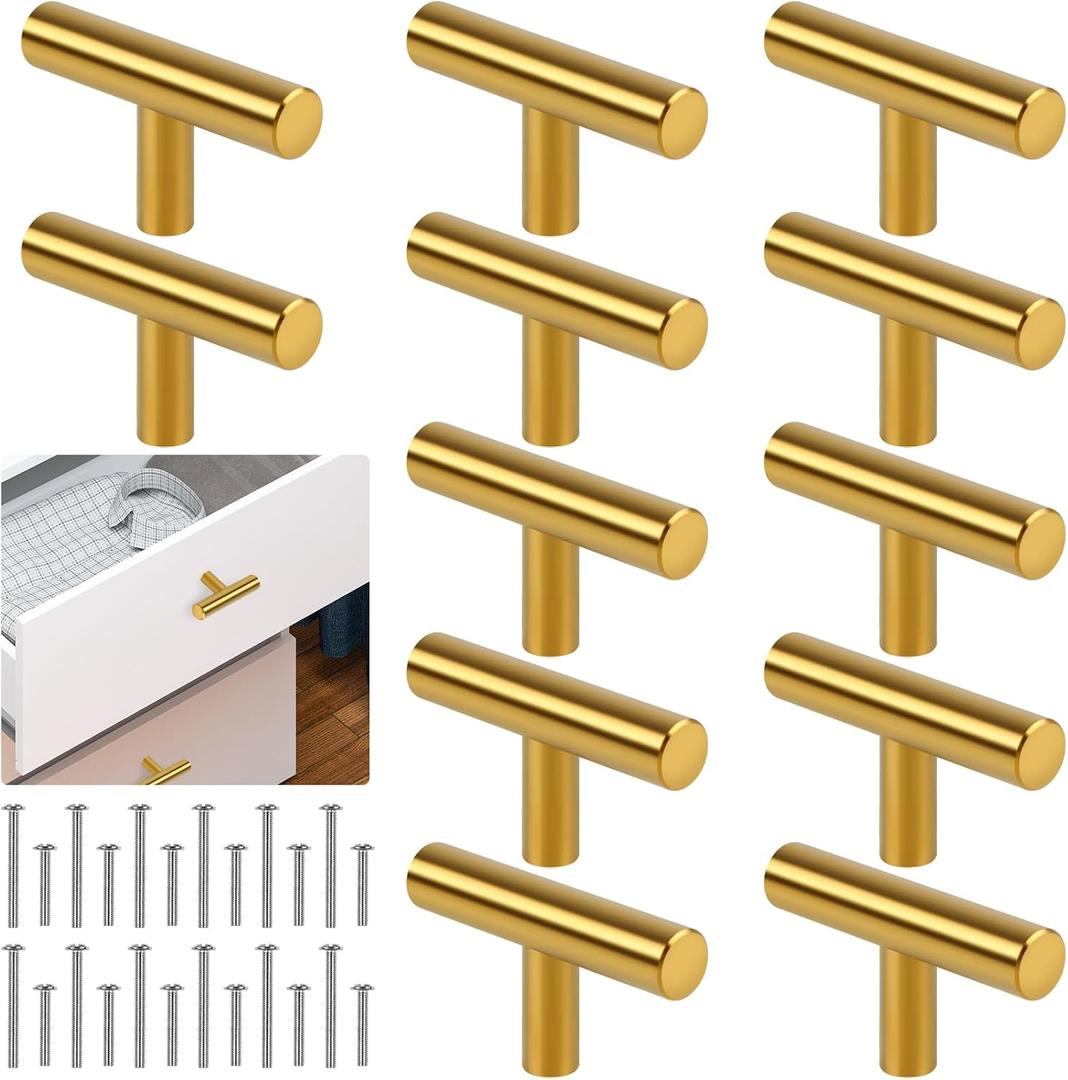 Romeda 12 Pack Gold Cabinet Knobs, 2in Single Hole Cabinet Hardware with Screws 1in & 1.5in, Gold Drawer Pulls for Kitchen Bedroom Furniture