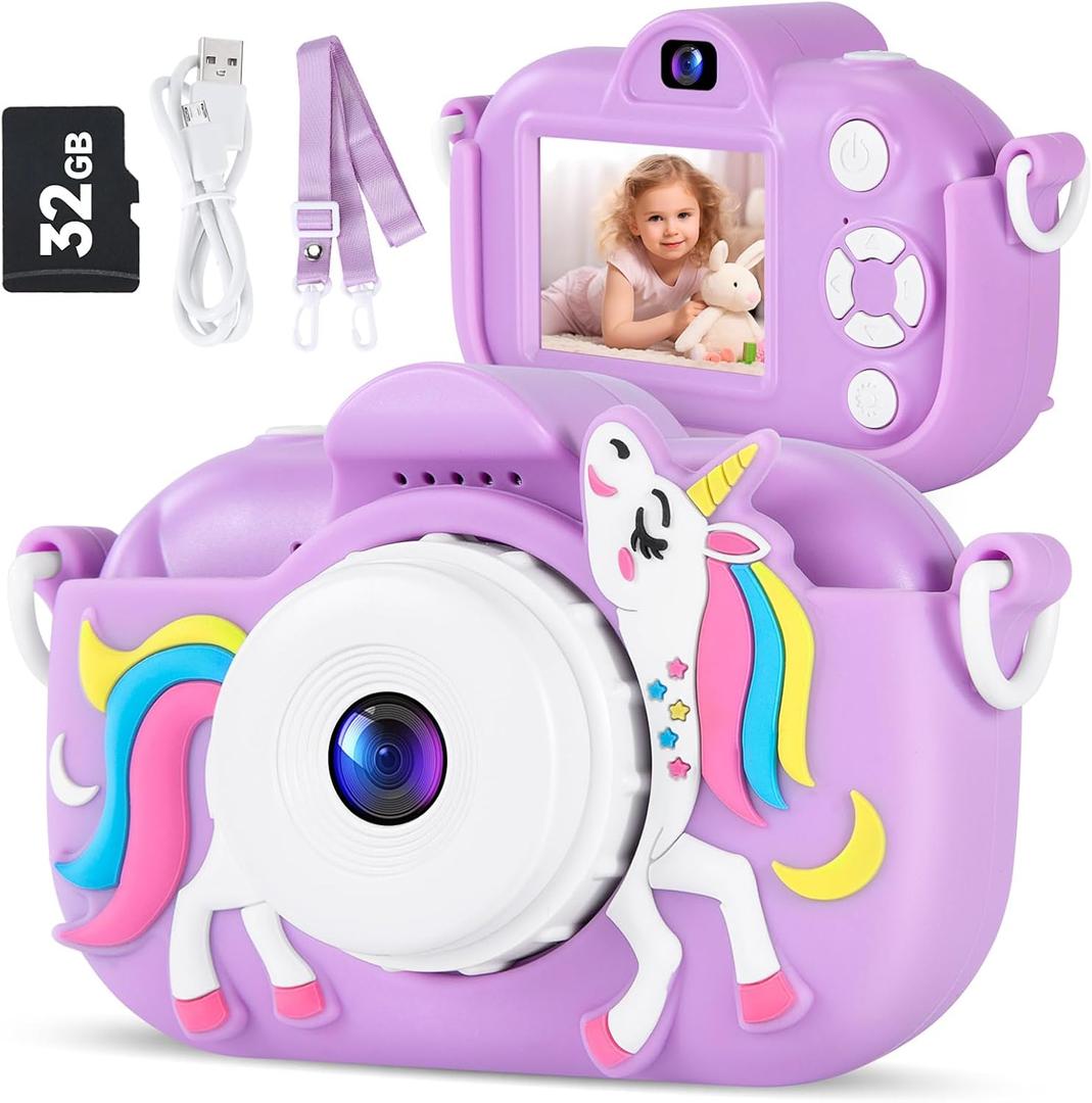 Kids Camera Digital Camera for Age 3-8, 1080P Toddler Camera for Kid with 32GB SD Card, Toddler Girls Toys Age 6-8, Christmas Birthday Gifts for Children (Purple)