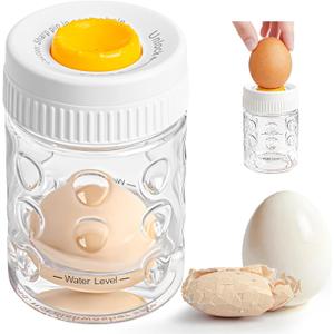 2 in 1 Egg Peeler with Piercer, Hard Boiled Egg Shell Remover Tool with Rotary Lock & Leak-Proof Design, Clear Egg Peeler for Meal Prep, Fitness, Camping & Deviled Eggs, Easy to Use & Clean (White)