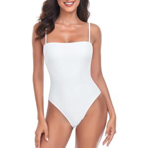 RELLECIGA Women's Bandeau One Piece Swimsuits (Medium, White)