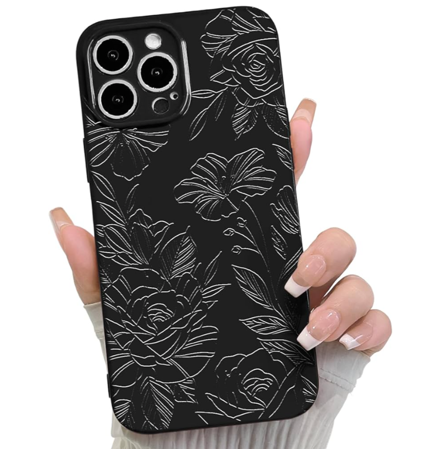 NITITOP Compatible with iPhone 13 Pro Case Cute Aesthetic Floral Flower Rose Line Pattern for Women Girl Trendy Slim Fit TPU Silicone Shockproof Full Camera Protection Cover