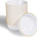 30 Pack 18oz White Plastic Bowls, Disposable Soup Bowls with Gold Rim Heavy Duty Salad Bowls for Party, Wedding