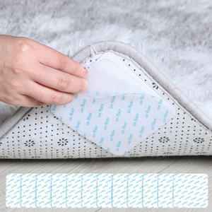 12 PCS Rug Pad Grippers, Non Slip Washable Rug Tape Grip Carpet Corner for Hardwood Floors and Tiles, Hook and Loop Pads Reusable Stoppers, Keep Area Rug Flat (White)