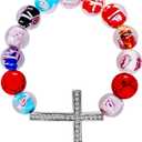 RUBYCA Cross Sideway Metal Connector Bead Crystal Inlay DIY Jewelry Shamballa Bracelet (20 PCS, Bronze & White Clear Crystals)