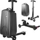 Scooter Luggage for Kids Scooter Suitcase for Ages 4-12, 4 in 1 Kids Luggage Boarding Suitcase Detachable & Foldable Scooter Travel Trolley Ride On Luggage-Black, Medium, 22L