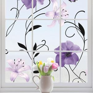 Purple Lily Stained Glass Privacy Window Film, Non-Adhesive Static Cling Frosted Film for Bathroom Shower Doors, Glass Doors,UV Blocking & Heat Insulating, 23.6" x 78.7"