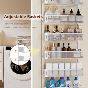 DAOTENGQL 3-Tier Over The Door Pantry Organizer with Mesh Baskets, Adjustable & Stable Hanging Spice Rack for Kitchen, Bathroom, Bedroom, and Baby Essentials Storage (16" W 3-Tiers, White)