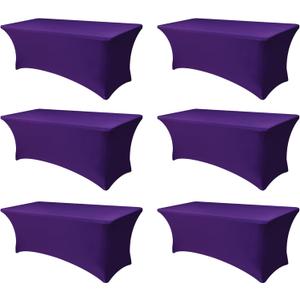 Fitted Stretch Table Cover for 6 ft Rectangle Tables-6 Pack Dark Purple Spandex Tablecloth-Elastic Folding Tablecloths for Party, Vendor Booth Display, Banquet Buffet Event, Craft Trade Show