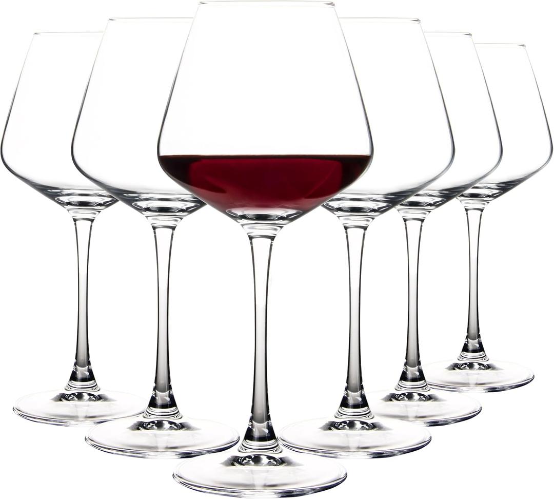 YANGNAY Wine Glasses (Set of 6, 15 Oz), Large Clear Burgundy Wine Glasses for Red Wine, Smooth Rim, Dishwasher Safe