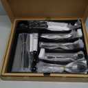 49-Piece Black Silverware Set with Drawer Organizer, Stainless Steel Cutlery for 8 with Matte Steak Knives, Forks, Spoons - Dishwasher Safe