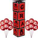 Gejoy 2025 Red and Black Graduation Decorations Prom Boxs Decorations 2025 Graduation Balloon Boxes with Letters Grad Cap for Grad Party School Home College