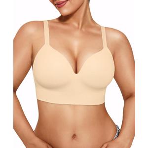 Popilush Bras for Women No Underwire Supportive Push Up Bralettes Wireless Full Coverage Plus Size T-Shirt Bra (Large, Skin)