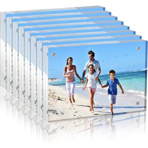 Yalikop 8 Pcs Clear Acrylic Picture Frames Magnetic Acrylic Photo Frame Thick Desktop Display Double Sided Freestanding Floating for Bedroom Living Room Home Office Store Supplies (3.5 x 5 Inch)