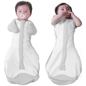 BABELIO Newborn Swaddle with Zipper Sleeves Transitional Baby Swaddle 3-6 Months Temp-Sensing Breathable Sleep Sack Light Gray, M(13-19lbs)