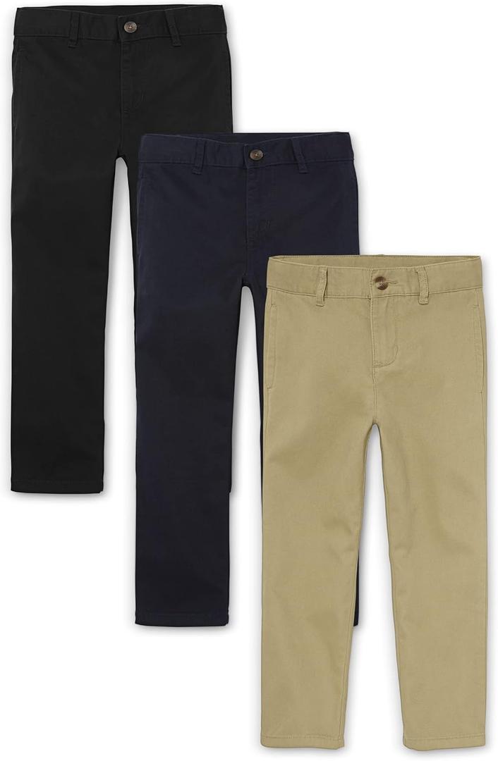 The Children's Place Boys' Stretch Relaxed Straight Chino Pants, Multipacks (14 Straight, Blue)