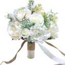 9.8" Bridal Holding Wedding Bouquet Real-Looking Mixed Flowers Ivory Greenery Bridal Throw Bouquet for Brides Bridesmaid Wedding Hold Flower, Ivory
