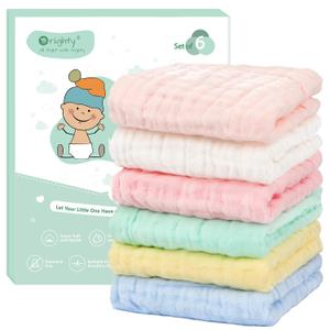 Orighty Muslin Baby Washcloths Pack of 6 - Soft Face Cloths for Newborn, Absorbent Baby Bath and Face Towels, 100% Cotton Babies Wipes, Burp Cloths, Feeding Towels for Babies and Infants - 10 x 10