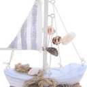CoTa Global Mini Moonlight Sailboat - Handcrafted Wooden Boat, Perfect Model Sailboat Nautical Decor, Cute Beach Themed Home Decor, Mini Boat with Beach Shells for Bedroom - 5 Inch