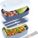 Bentgo Classic - Adult Bento Box, Stackable 3-Compartment Lunch Box with Removable Utensil Set and Sealing Strap, BPA-Free, Food Container Ideal for Meal Prep, Work, and On the Go (Slate)