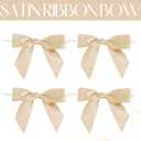 AIMUDI Champagne Bows for Gift Wrapping 3.5" Pre Tied Small Christmas Tree Bow Premade Twist Tie Bows for Treat Bags Small Bow for Crafts Wedding Holiday Decoration- 50 Counts