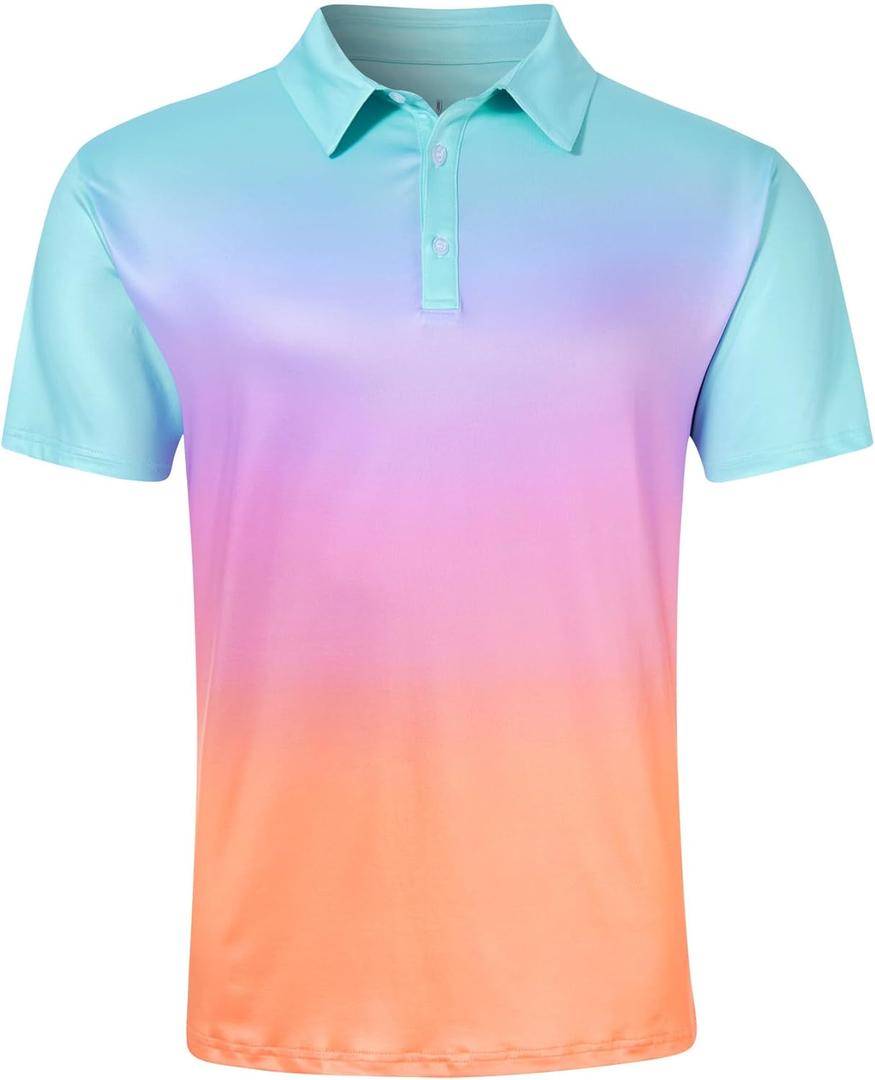 uideazone Mens Golf Shirt Dry Fit Athletic Polo Shirts Moisture Wicking Performance 3D Print Short Sleeve (Small, Gradient Colorful)