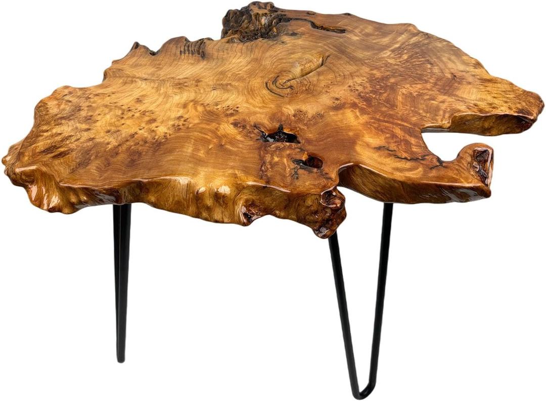 DONZIKLE Live Edge Side Table, Natural Edge Wood End Table with Hairpin Legs, Unique Shape Natural Wood Tree Stump Table for Living Room, Bedroom,Office (S Size)