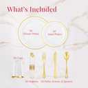 Prestee 350-Piece Engagement Party Decorations Disposable Dinnerware Set for 50 Guests - Fancy Plastic Dinner Ware Sets with Plates, Cups, Forks, Knives, Spoons - White and Gold Dinnerware Set (350 Piece (50 guests))