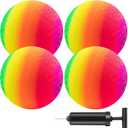 Mic Playground Balls Kickballs 8.5 Inch, Rainbow Playground Ball Set for Kids and Adults, Kick Balls for Indoor & Outdoor Schoolyard Games with Hand Pump(4 Pack)