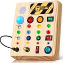 TINTECUSA Busy Board Montessori Toys for Toddler, Wooden Sensory Board Switch Toy with Shape Sorter LED Light Up Toys Educational Plane Travel Activity for Girls & Boys