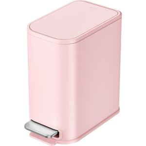 Cesun Small Bathroom Can with Lid Soft Close, Step Pedal, 5 Liter / 1.3 Gallon Stainless Steel Garbage Can with Removable Inner, Waste Basket for Bathroom, Bedroom (Pink)