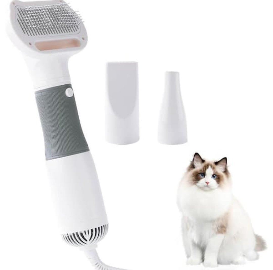RAIWAV 3-in-1 Dog Hair Dryer with Slicker Brush for Small & Medium-Sized Dogs & Cats, Portable, Rechargeable, White