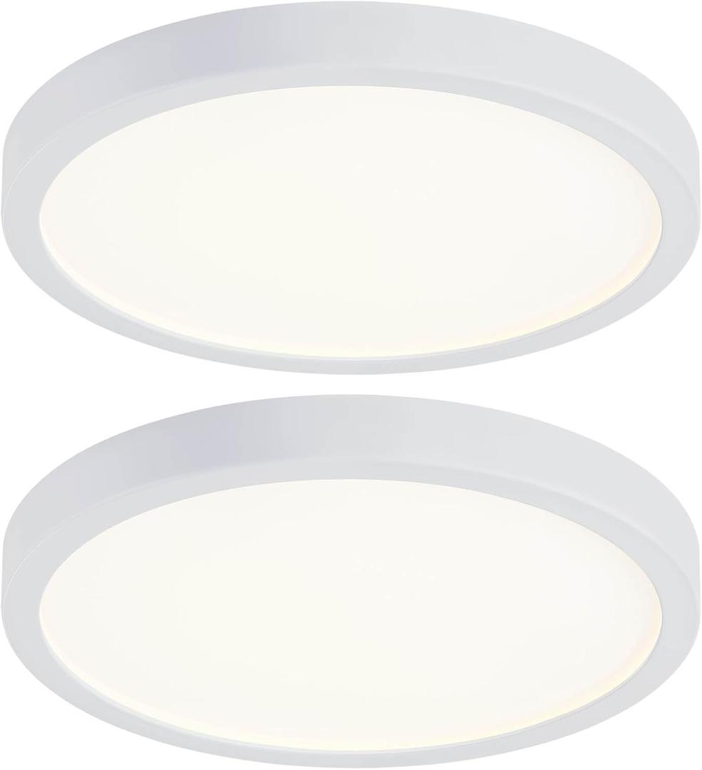 10 Inch LED Flush Mount Ceiling Light, Slim Dimmable Light Fixture Ceiling Mount for Kitchen, Bedroom, Metal and Glass Flush Ceiling Light Fixture for Low Ceiling, White, 17W, 3000K, 2 Pack