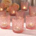 Pink Votive Candle Holder Set of 12, Flower Tea Lights Candles Holders for Wedding Table Centerpieces, Birthday Parties, Anniversary, Pink Bridal Shower and Holiday Decorations
