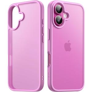 JETech Matte Case for iPhone 16 6.1-Inch, Shockproof Military Grade Drop Protection, Frosted Translucent Back Phone Cover, Anti-Fingerprint (Pink Back)