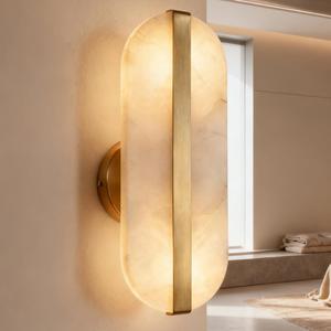 Modern Marble Wall Sconce Mid Century Gold White Alabaster Wall Light Long Linear Bathroom Vanity Wall Lamp for Bedroom Bedside Living Room Indoor Corridor Porch Farmhouse