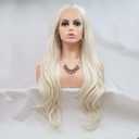Platinum Blonde Wavy Lace Front Wig Long Natural Wave White Synthetic Lace Front Wig Silver Blonde Wig Heat Resistant Fiber Wig for Woman 24inch