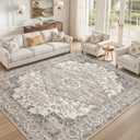 9x12 Washable Area Rugs for Living Room: Non Slip Vintage Brown Rug, Large Soft Stain Resistant Indoor Floor Carpets for Bedroom Dining Room Farmhouse Nursery Home Office Kid & Pet Friendly