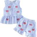 YINGISFITM 4th Fourth of July Toddler Baby Girl Outfit USA American Flag Tank Top Dress Shirt Shorts Independence Day Clothes